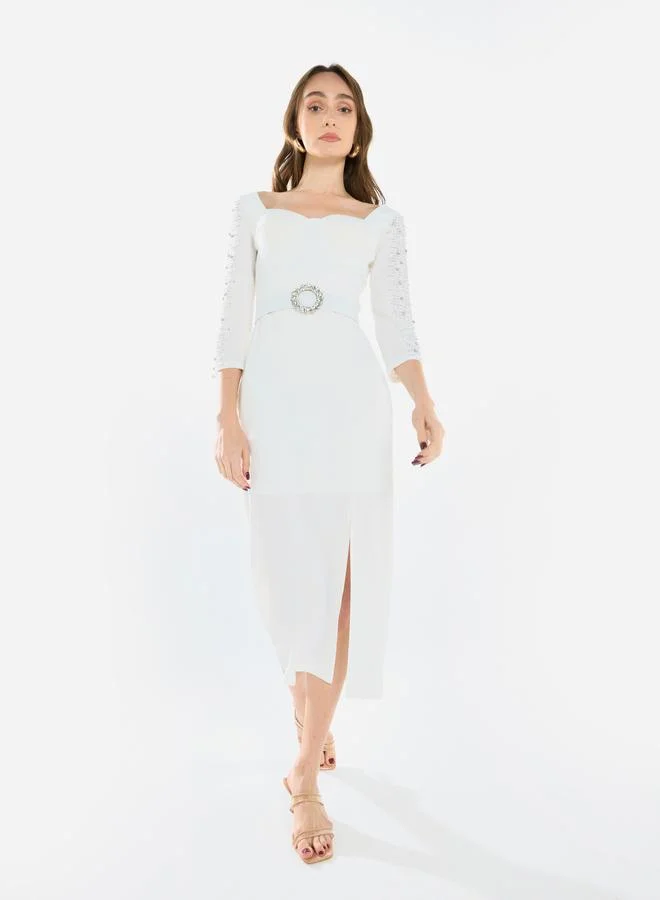 هاوس اوف مودا فستان ميدي بأكمام مزينة